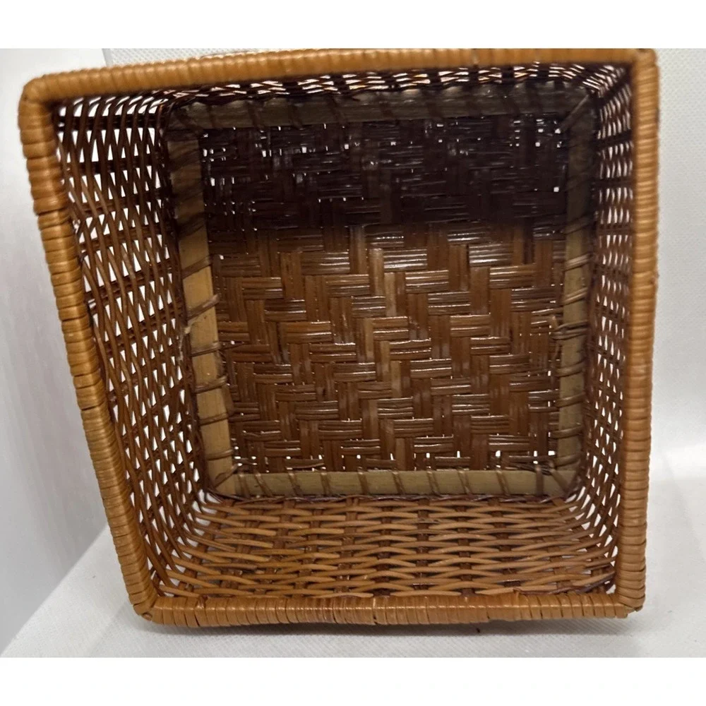 Vintage Rattan Woven Cocktail Napkin Basket Farmhouse Decor Storage